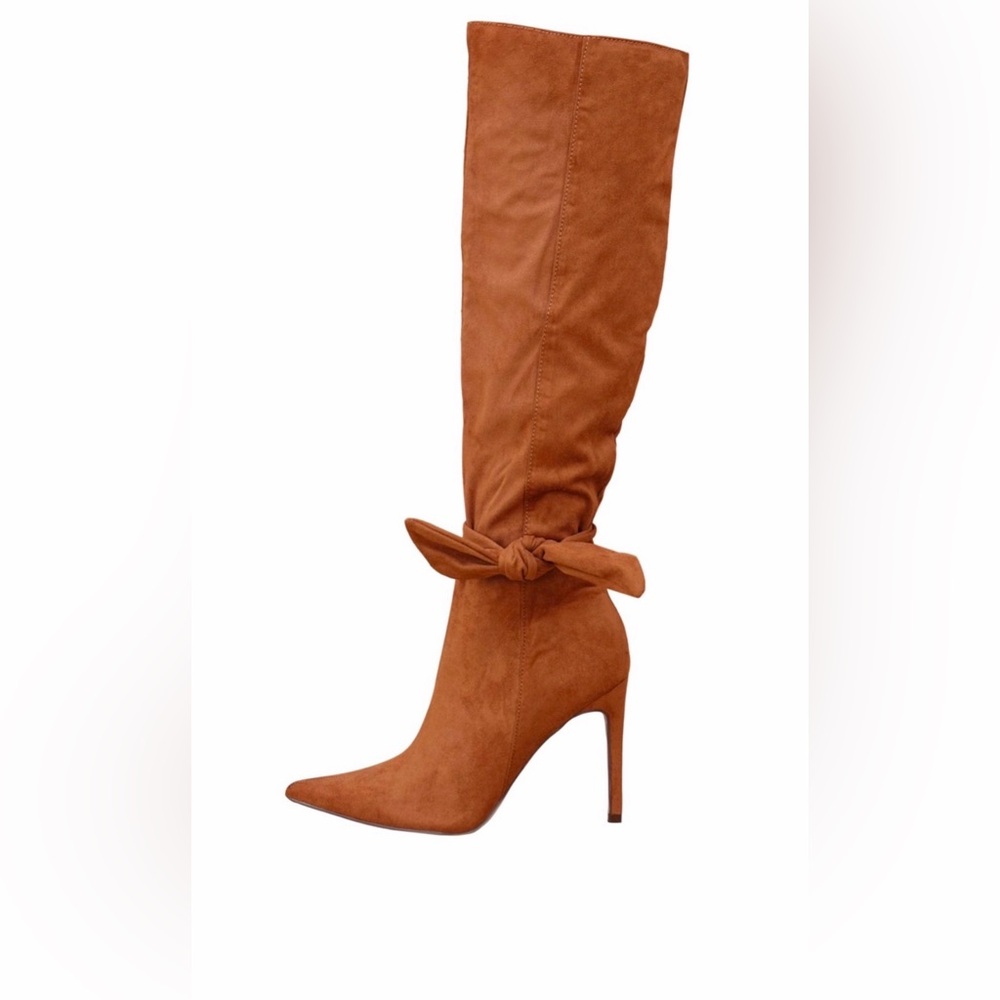 Knee high faux suede looks looked look stiletto boots